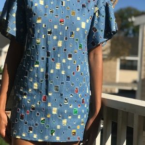 Round Neckline Denim Mini Dress